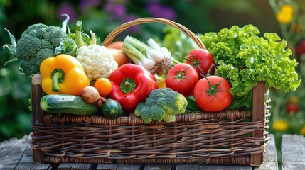 Fresh garden vegetables in a wicker basket