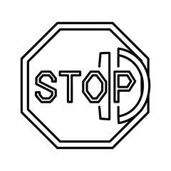 Black and white outline stop sign, road safety symbol isolated on