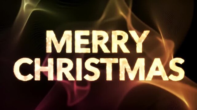 Merry Christmas text on abstract colorful silky smoke wave background