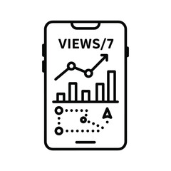 Naklejka premium Smartphone displaying data analysis, growth, bar chart, and strategic path, isolated on white background