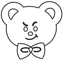 Outline of teddy bear wearing bow for cartoon character, kid colouring book, sketch, comic, emoji, mood, emotion, emotion, feeling, zoo, souvenir shop, animal, sticker, icon, bear face shape, patch