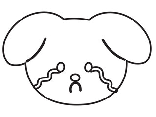 Crying puppy outline for dog cartoon, character, kid colouring book, sketch, comic, emoji, mood, emotion, expression, emotion, sad feeling, zoo, pet shop, vet, animal, sticker, icon, dog face shape