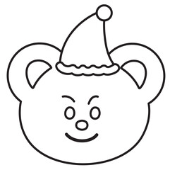 Outline of teddy bear wearing hat for cartoon character, kid colouring book, sketch, comic, emoji, mood, emotion, emotion, feeling, zoo, souvenir shop, animal, sticker, icon, bear face shape, patch