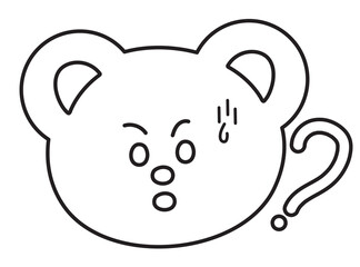 Outline of teddy bear confused or shock expression for cartoon character, colouring book, sketch, comic, emoji, mood, emotion, emotion, feeling, zoo, souvenir shop, animal, sticker, bear face shape