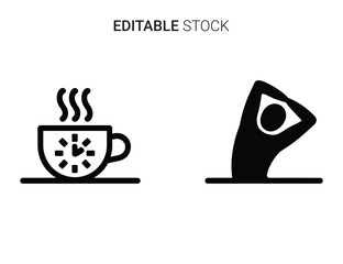 cup of coffee with Stretching Exercise Icon Yoga Fitness Vector silhouette Design