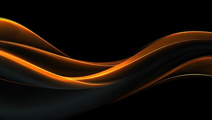 Dynamic, glowing orange and yellow abstract waves gracefully flow on a dark background