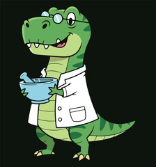 Cartoon T-Rex Pharmacist Scientist Dinosaur with Mortar and Pestle