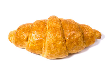 Golden brown butter croissant isolated on white background.