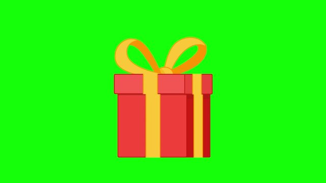 RED gift box with yellow ribbon bow animation isolated on transparent background.