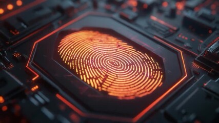 Digital biometric security sensor with glowing data lines - Powered by Adobe