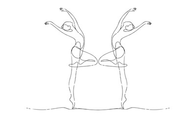 Ballerina Dancing Continuous One Line Drawing. Woman Ballet Dance Abstract Minimal One Line Drawing. Ballerina Line Art Trendy Illustration Vector Modern Trendy Contour Drawing