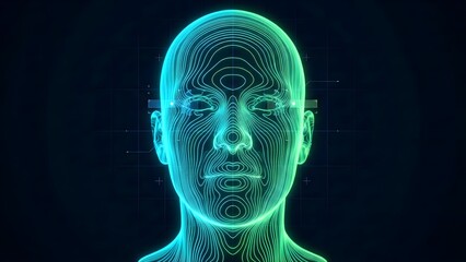 Digital Persona: Neon Topographic Contour Line Facial Recognition Scan