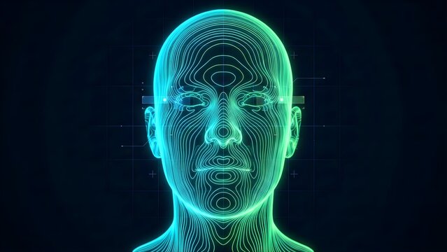 Digital Persona: Neon Topographic Contour Line Facial Recognition Scan - Powered by Adobe