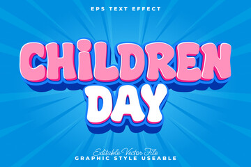 Playful Children's Day Text Effect with Cartoon Style on Blue Background