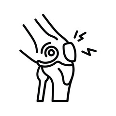 Knee pain icon, outlining discomfort in a human joint. medical illustration of painful leg injury or ailment.