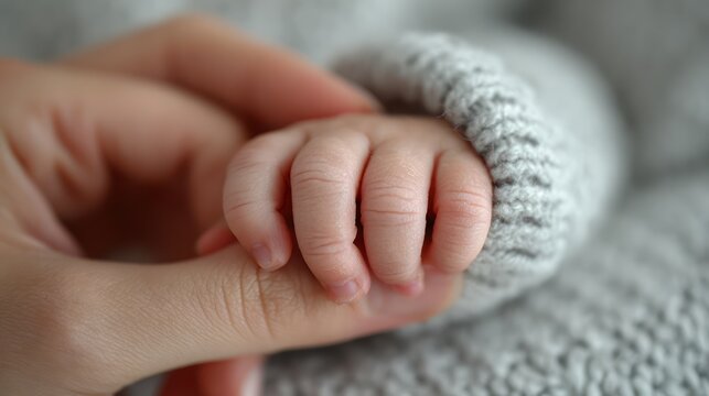 Tiny Baby Hand Holding onto Mother's Protective Finger