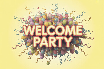 Throw a vibrant welcome party with this eye-catching balloon and confetti design, perfect for greetings, celebrations, and invitation designs everyone will love