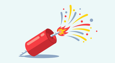 Cartoon Red Party Popper with Confetti Explosion.