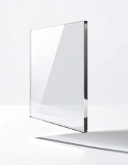 Clear rectangular sheet of glass, angled view.  Elevated, modern presentation