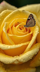 ผีเสื้อและดอกไม้สีเหลือง