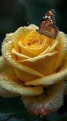ดอกกุหลาบสีเหลืองและผีเสื้อ