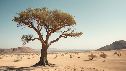 boswellia. Lone Boswellia tree in an arid desert landscape with resin droplets on bark. gardening catalogs, home-decor guides, designed for gardening and botanical catalogs.