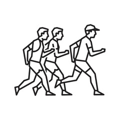 Three line art runners in a race or marathon, a minimalist black outline illustration depicting endurance and sport