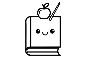 Smiling Book with Apple and Pencil