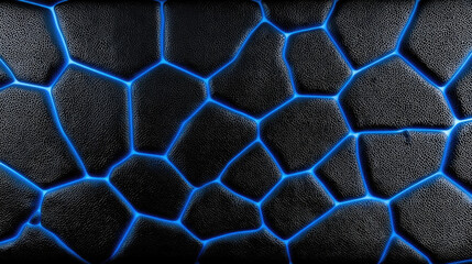 Dark black textured surface with glowing neon blue cracks, abstract pattern, modern digital background, futuristic and energetic vibe