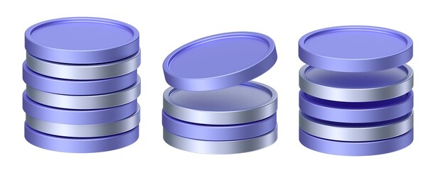 3D rendering of a stack of coins. simple 3d illustration for business and finance. set of 3d coins in different view