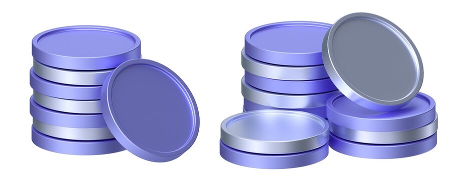 3D rendering of a stack of coins. simple 3d illustration for business and finance. set of 3d coins in different view