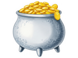 Pot of gold coins isolated on a transparent background