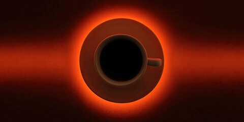 red cup and saucer on black background