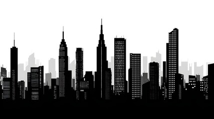 Fototapeta premium Image Black Silhouette Cityscape with Varied Skyscrapers