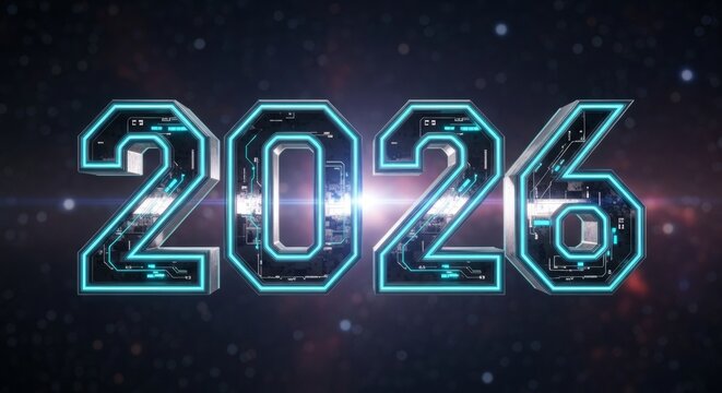 Futuristic Digital Artwork Representing the Year 2026 in Space