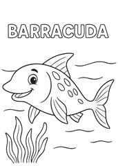 coloring book Barracuda – a barracuda swimming near sea plants