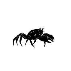 Black silhouette of a crab with prominent claws, depicted in a side profile view on a white background.