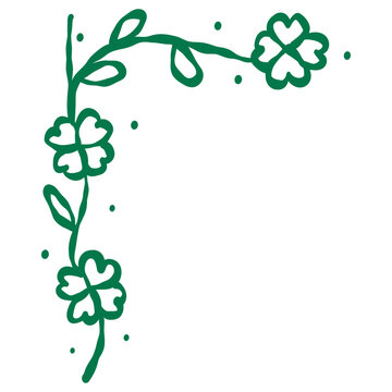 lucky clover corner border line art hand drawn green clover vine frame cute saint patrick day luck motif aesthetic outline clipart