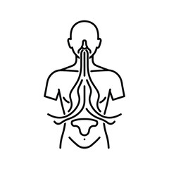 Simple line icon illustration of a human head profile with a downward arrow indicating pressure or impact from above, isolated on