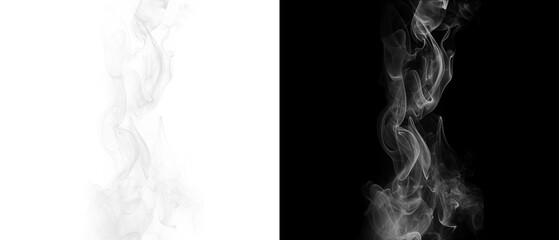 Vertical stream of white smoke rising against black and transparent background