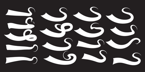 Swoosh and swashes tails vector set, decorative calligraphy stroke and flourish icon collection, elegant graphic group of handwritten ornaments, elements for typography, wedding, and invitations