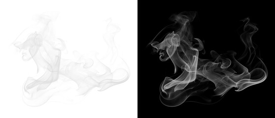 Two wisps of white smoke rising against a black background