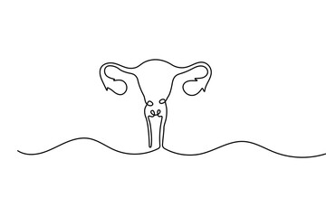 Continuous one line drawing of women's uterus in elegant minimalist outline vector illustration art
