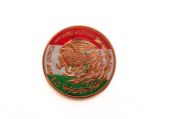 Cardiff Mid Glamorgan Wales UK november 30 2025 Mexican colored  one ounce  copper bullion coin