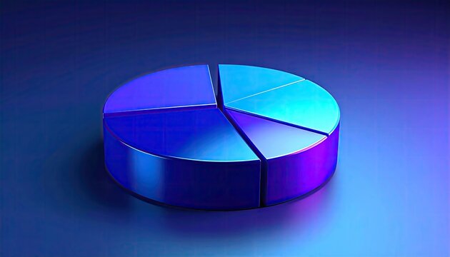 3D rendered pie chart, vibrant blue, glossy