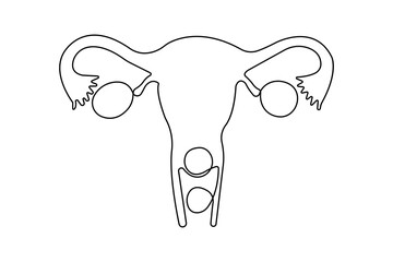 Minimalist women's uterus continuous one line drawing with simple outline vector illustration
