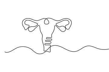 Continuous one line drawing of women's uterus in elegant minimalist outline vector illustration art
