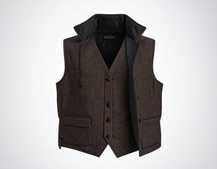 Naklejka premium Brown textured vest, open front, black collar
