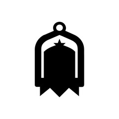 Obraz premium Black badge with star and ribbon vector graphic on transparent background silhouette