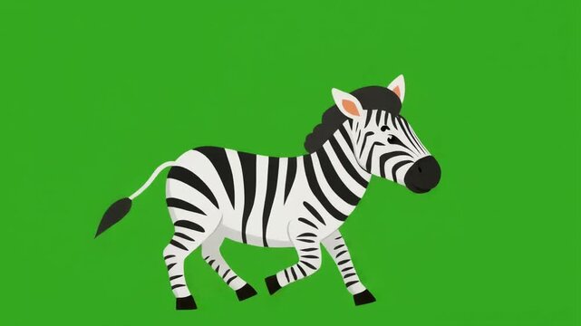 Funny Cartoon Zebra Walking Loop Animation on Green Screen Background